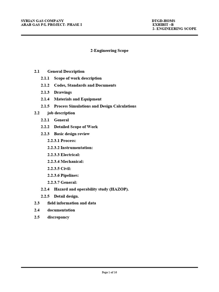 Engineering Scope for Arab Gas Project | PDF | Specification (Technical ...