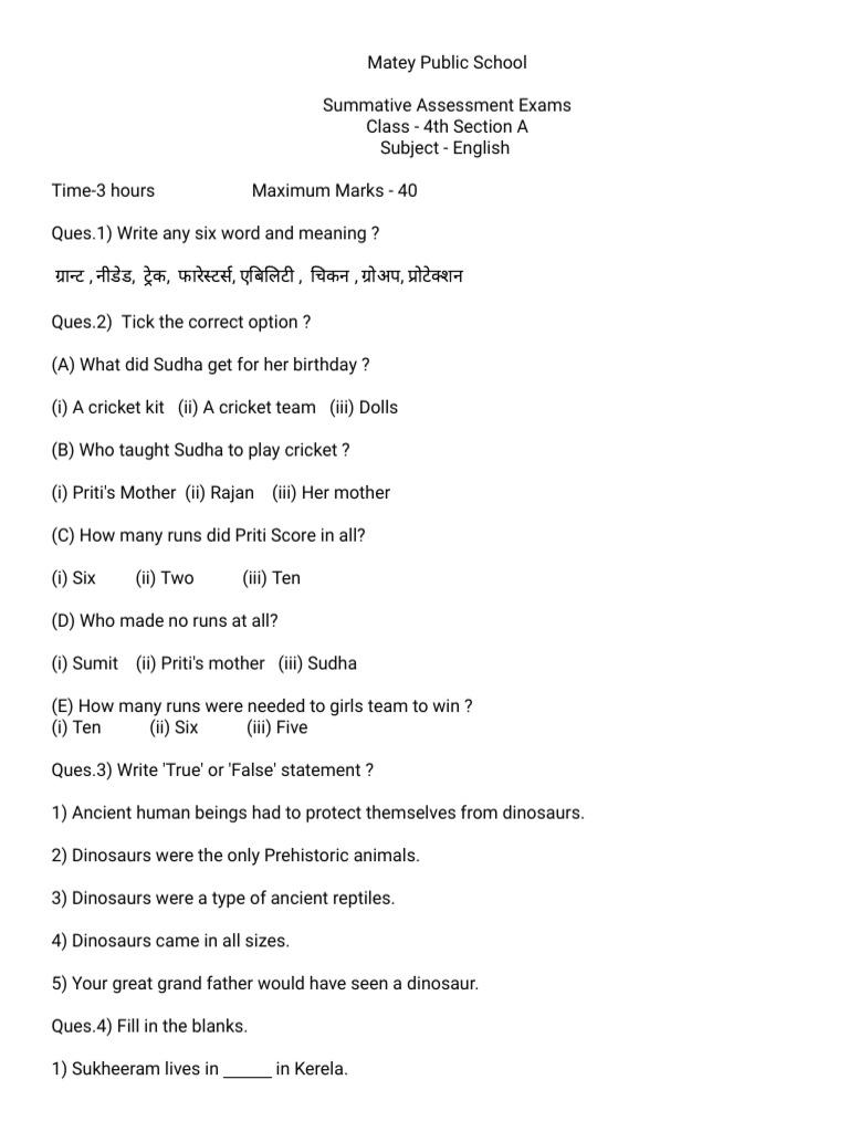 4th Grade English Exam Guide | PDF | Morphology | Language Mechanics