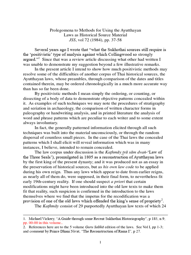 Prolegomena to methods for using the ayutthayan laws as historical