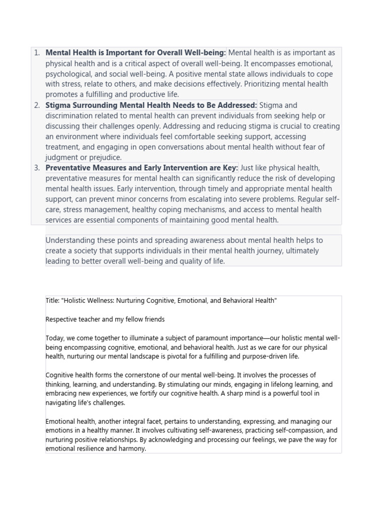 Importance of Mental Health Awareness | PDF | Mental Health | Psychology