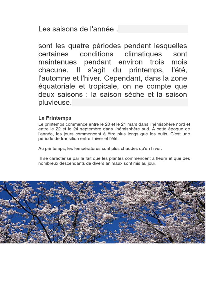 Les Quatre Saisons de l'Année | PDF | Poésie
