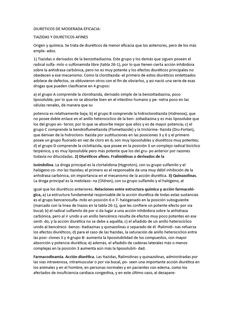 Diureticos de Moderada Eficacia | PDF | Sodio