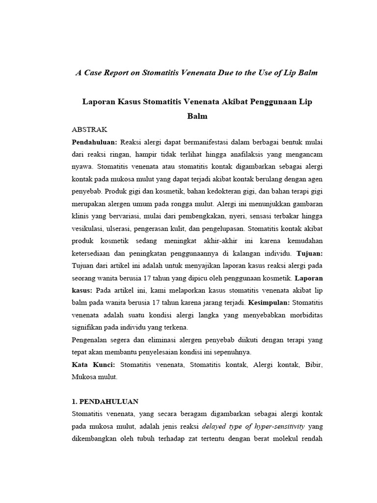 A case report on stomatitis venenata due to the use of lip balm pdf