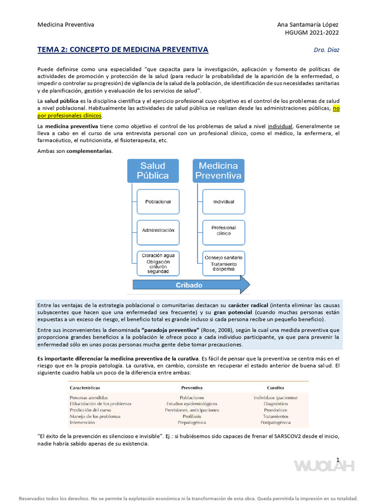 Tema 2 Concepto de Medicina Preventiva | PDF | Seguridad y salud ...