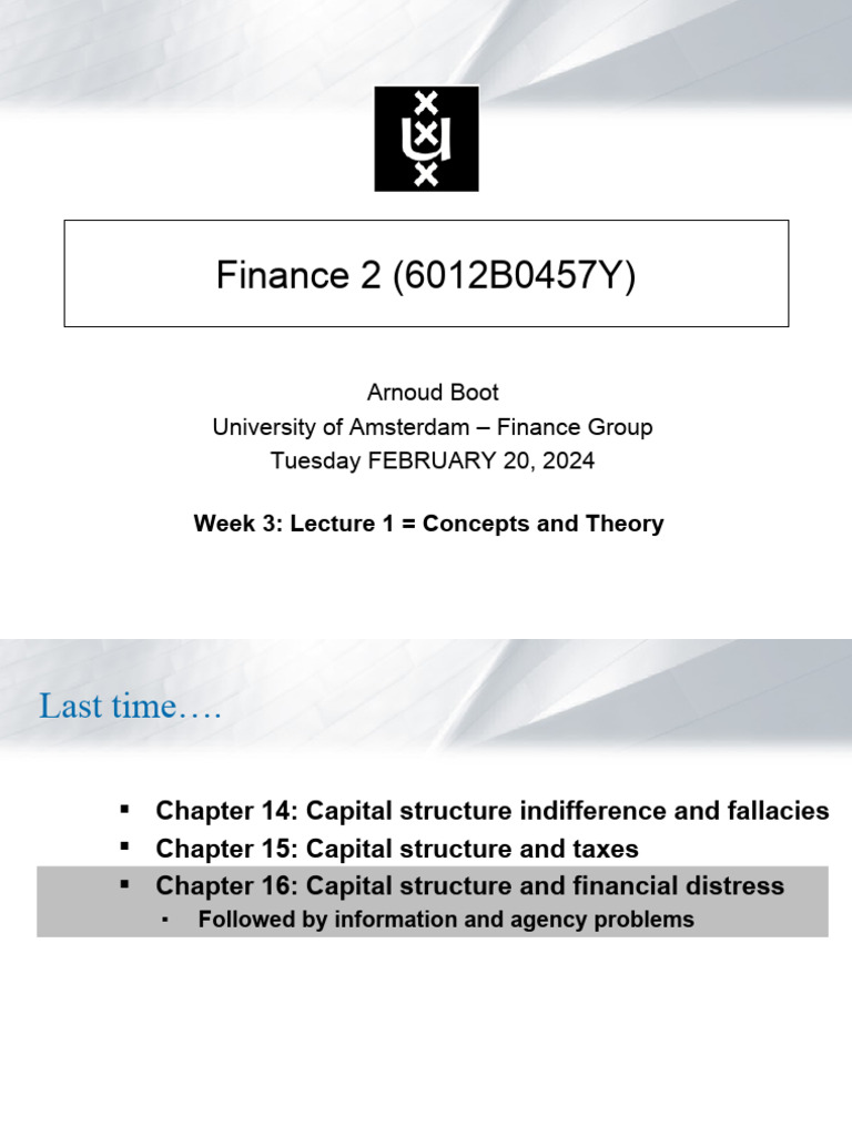 Finance Week 3+lecture+1+2024 20febr2024 Basisvak Concepts Theory | PDF ...