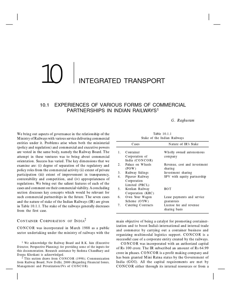 Integrated Transport: 10.1 Experiences of Various Forms of Commercial ...
