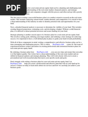 Real Estate Private Equity Fund Business Plan