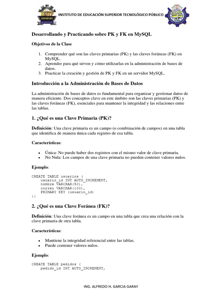 Desarrollando y practicando sobre pk y fk en mysql pdf gesti n de