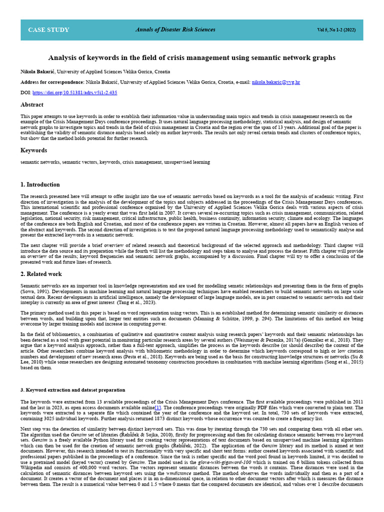 Analysis of keywords in the field of crisis management using semantic