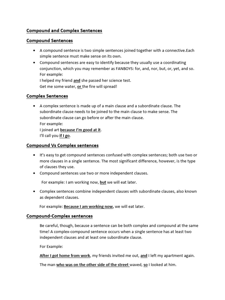Understanding Compound And Complex Sentences Pdf English Grammar