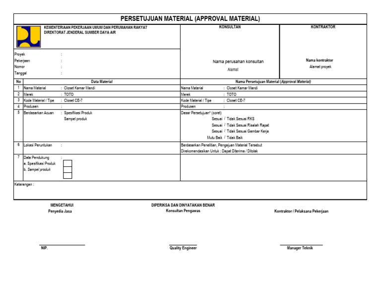 Formulir Persetujuan Material Proyek | PDF