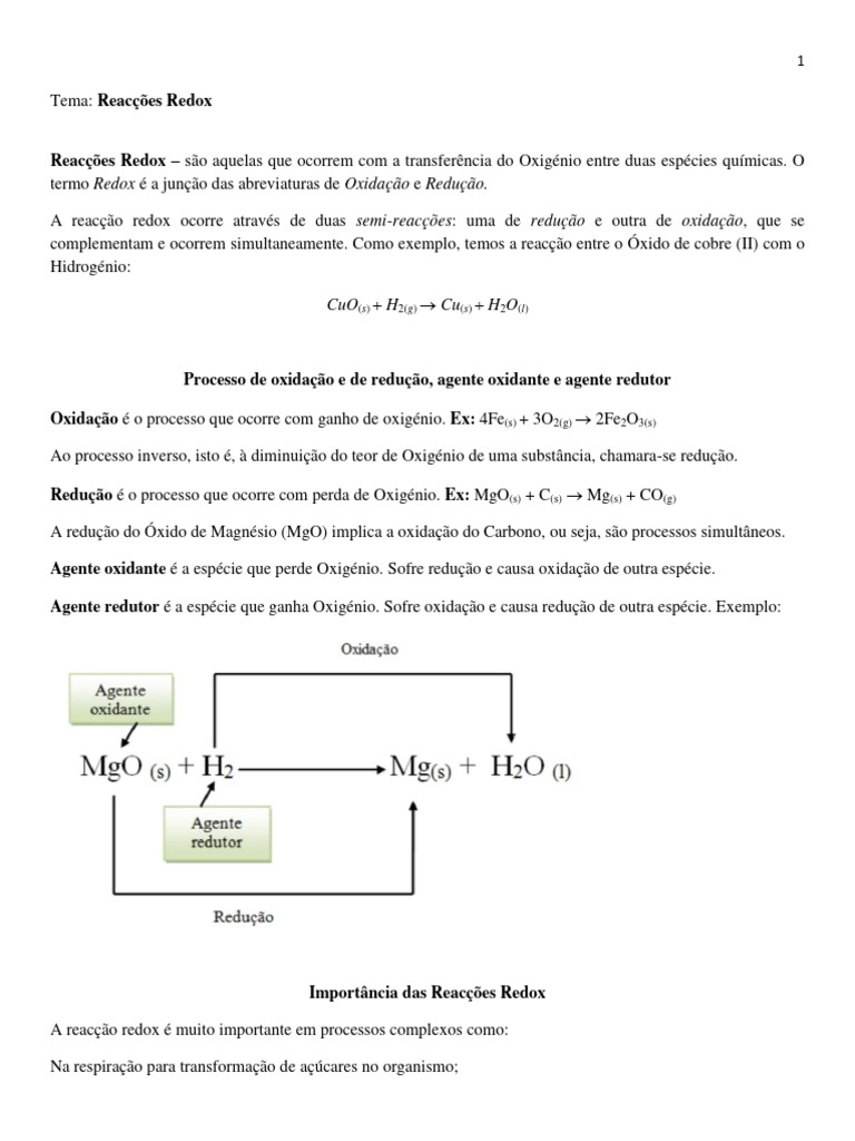 REACCAO REDOX 8a | PDF | Oxigênio | Reações químicas