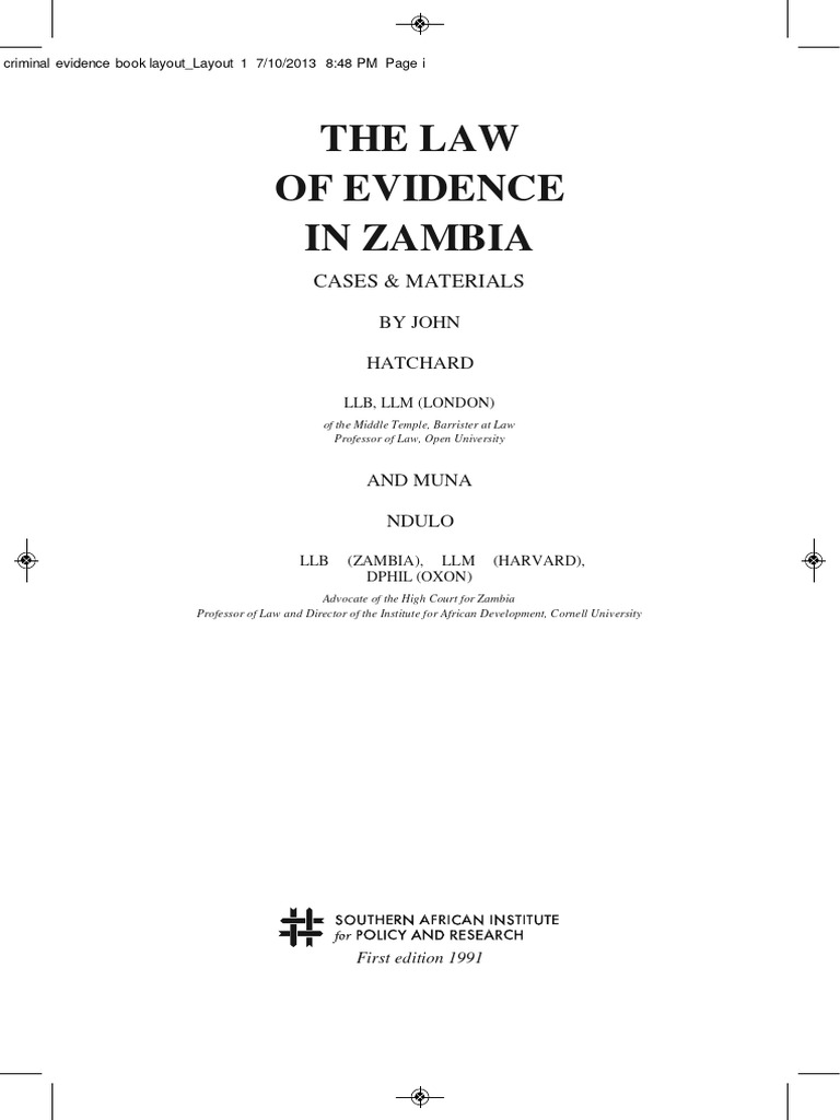 The Law of Evidence Textbook by Ndulo and Hatchard PDF | PDF | Evidence ...