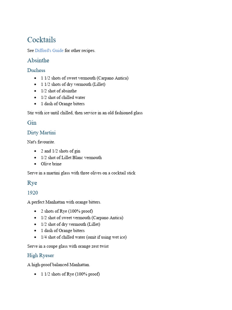 Cocktail Recipes | PDF | Martini (Cocktail) | Drink