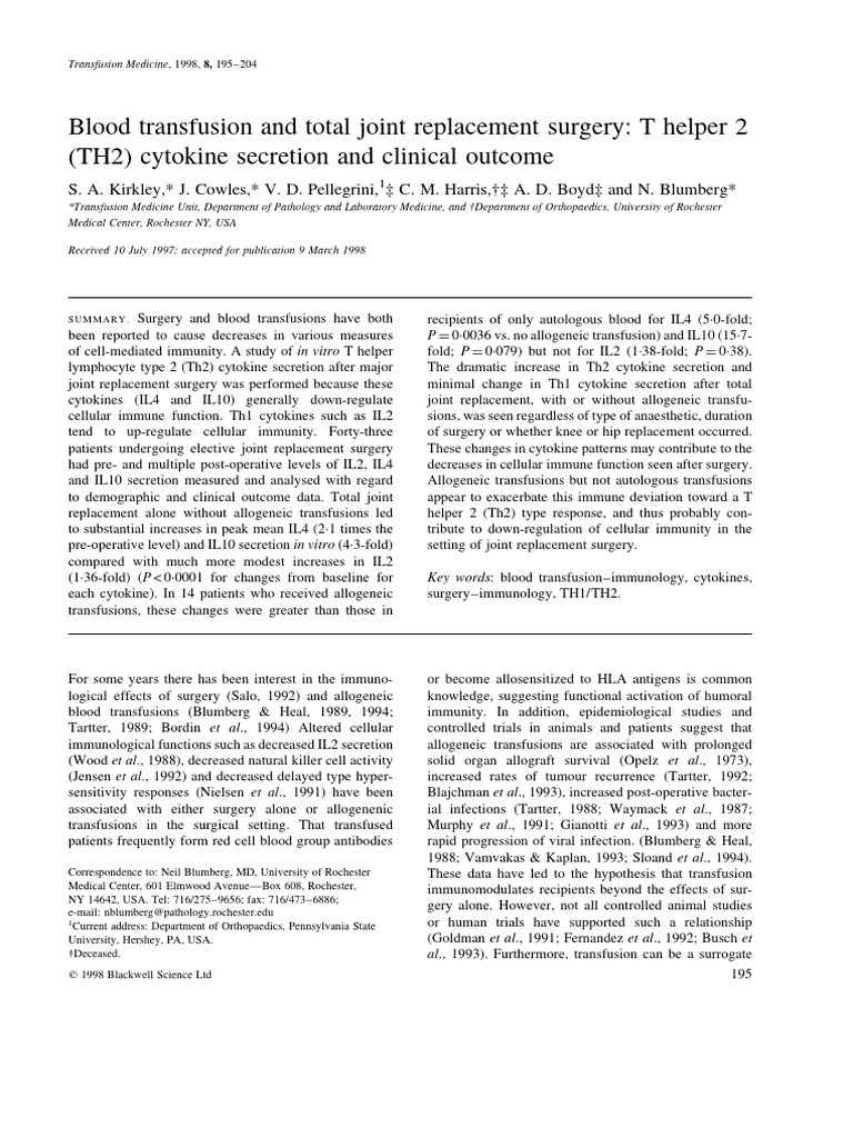 Kirkley 1998 | PDF | Blood Transfusion | T Helper Cell