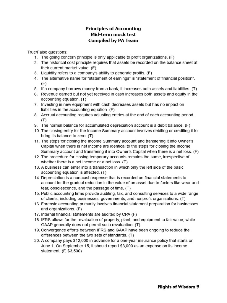 Accounting Principles Mock Test Questions | PDF | Debits And Credits ...