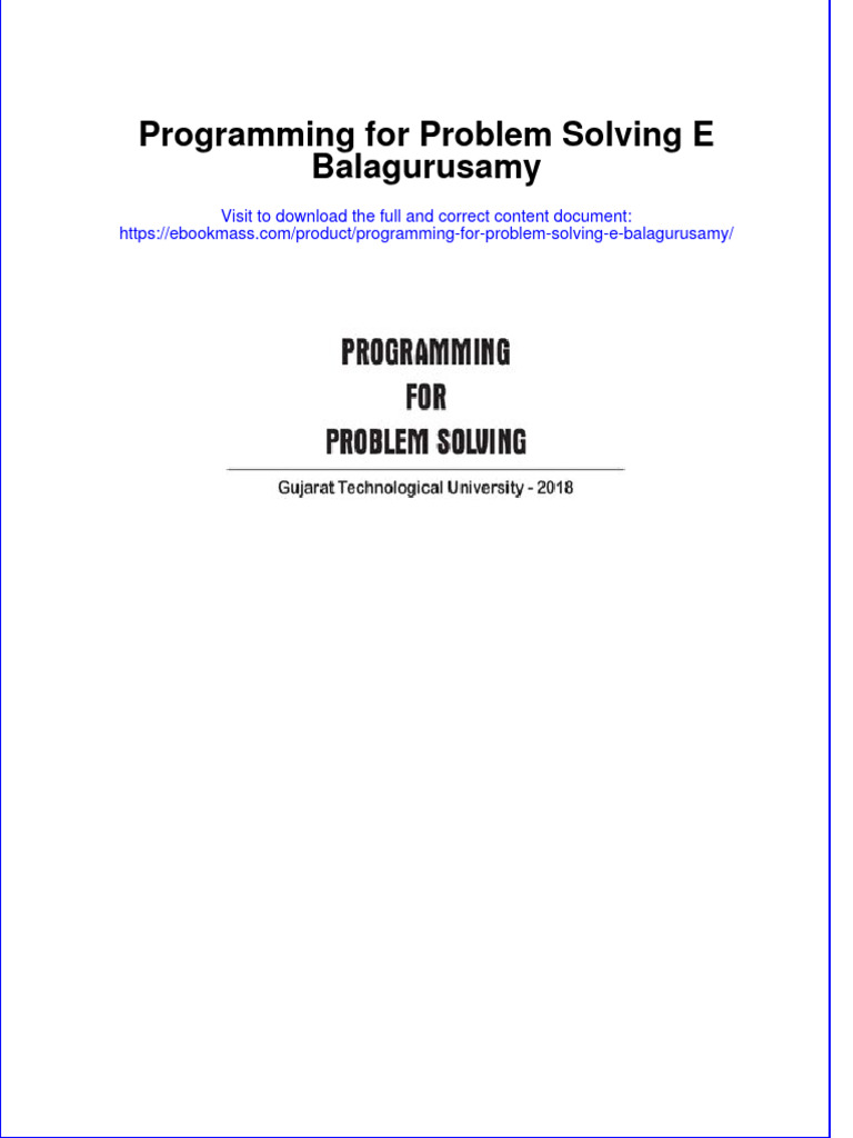 Programming For Problem Solving E Balagurusamy Full Chapter Instant ...