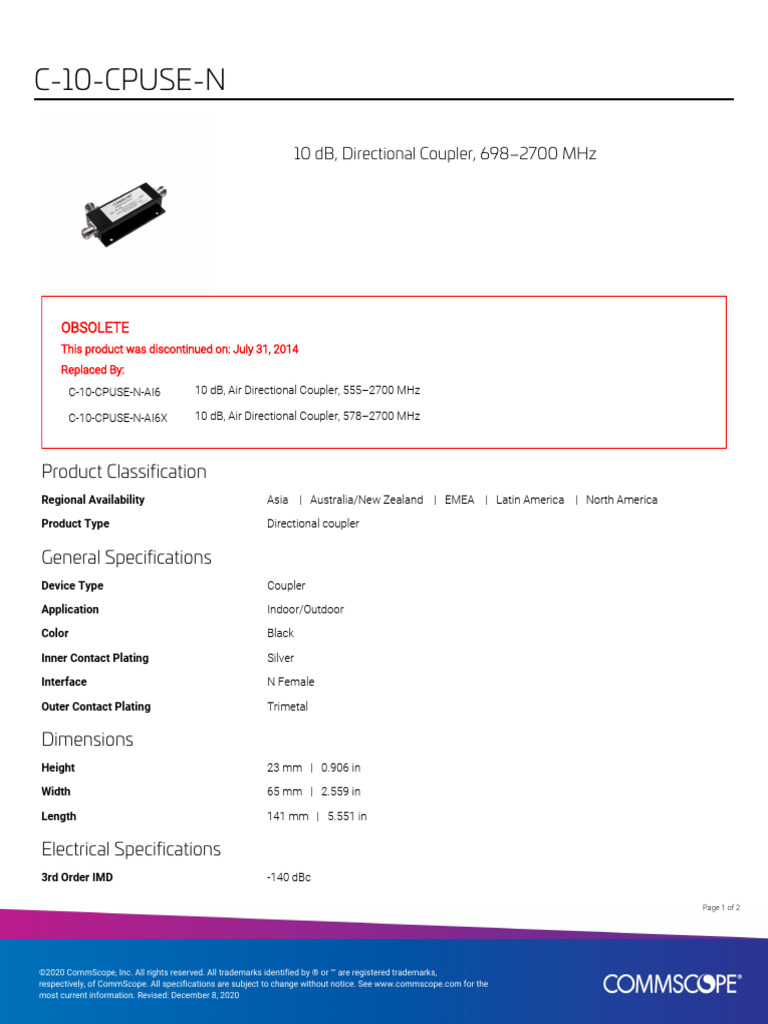 13 Splitter Cc-10-Cpuse-N - Data Sheet | PDF | Decibel | Electricity
