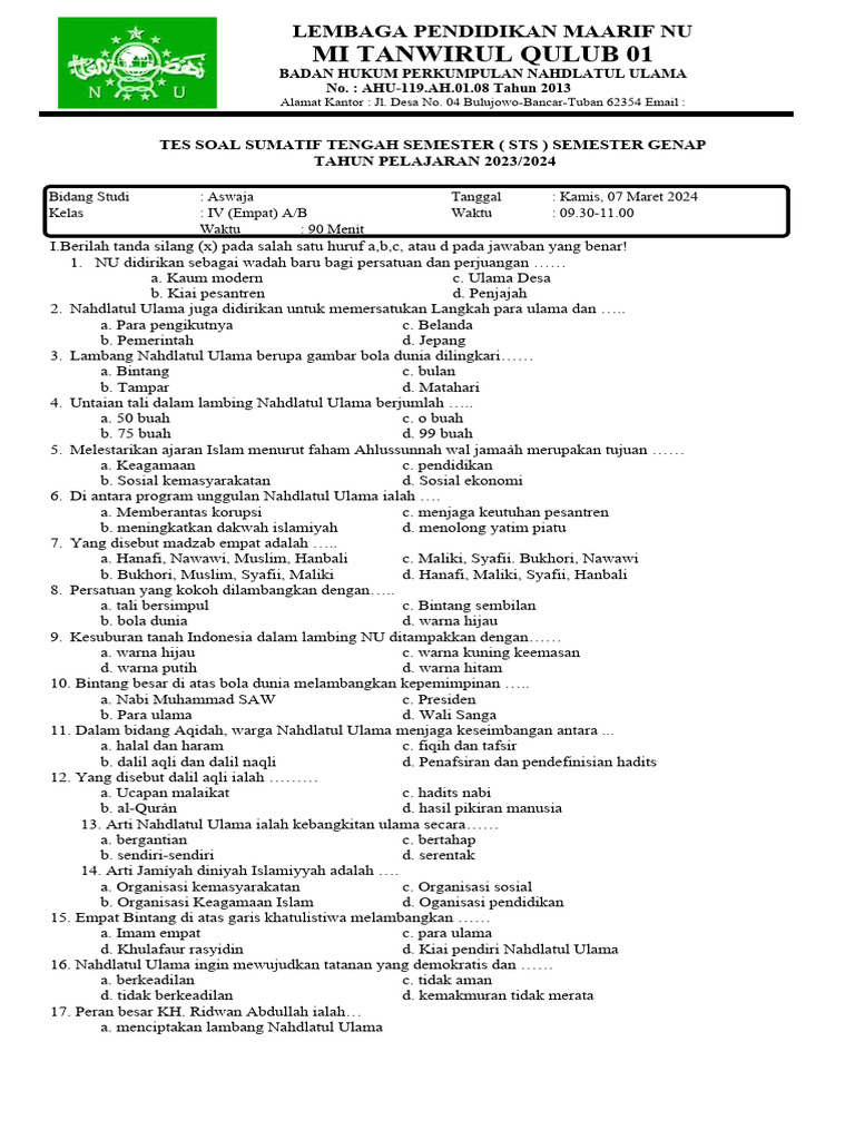 Menelaah Kedalaman Makna: Panduan Komprehensif Soal PTS Genap Aswaja Kelas 4 SD