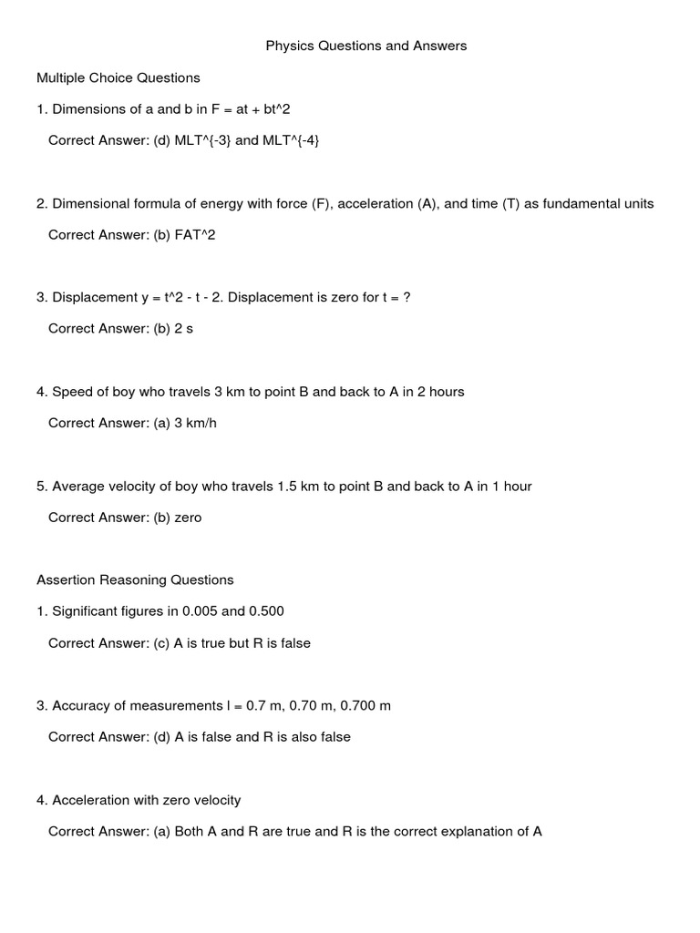 Physics MCQs & Solved Problems | PDF | Metrology | Mechanics