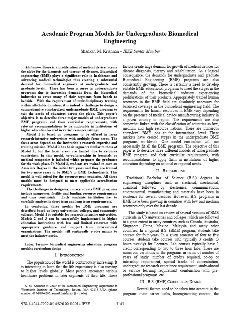 BME Curriculum Models for Education | PDF | Biomedical Engineering ...