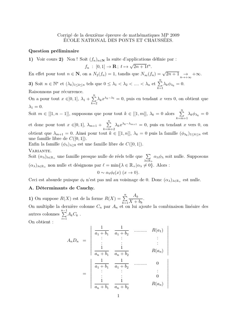 Corrigé Épreuve Maths MP 2009 | PDF | Limite (mathématiques ...