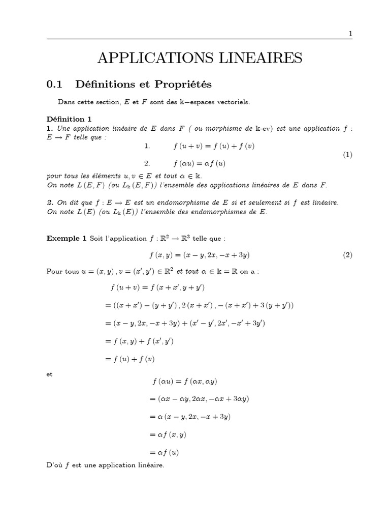 Applications Linéaires et Propriétés | PDF | Application linéaire ...