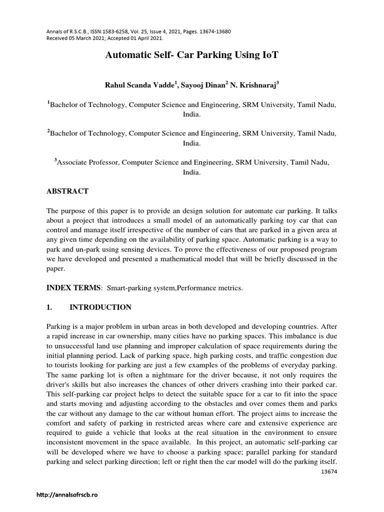 Automatic Self-Car Parking Using IoT | PDF | Parking