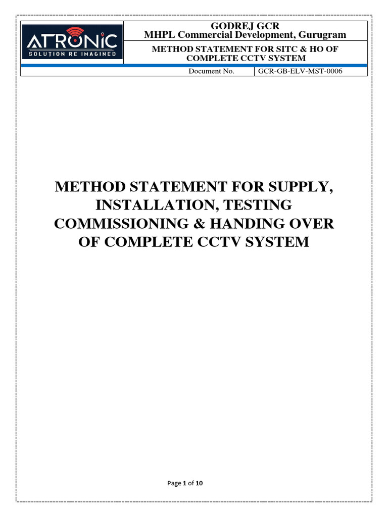 Method Statement for CCTV Installation | PDF | Occupational Safety And ...
