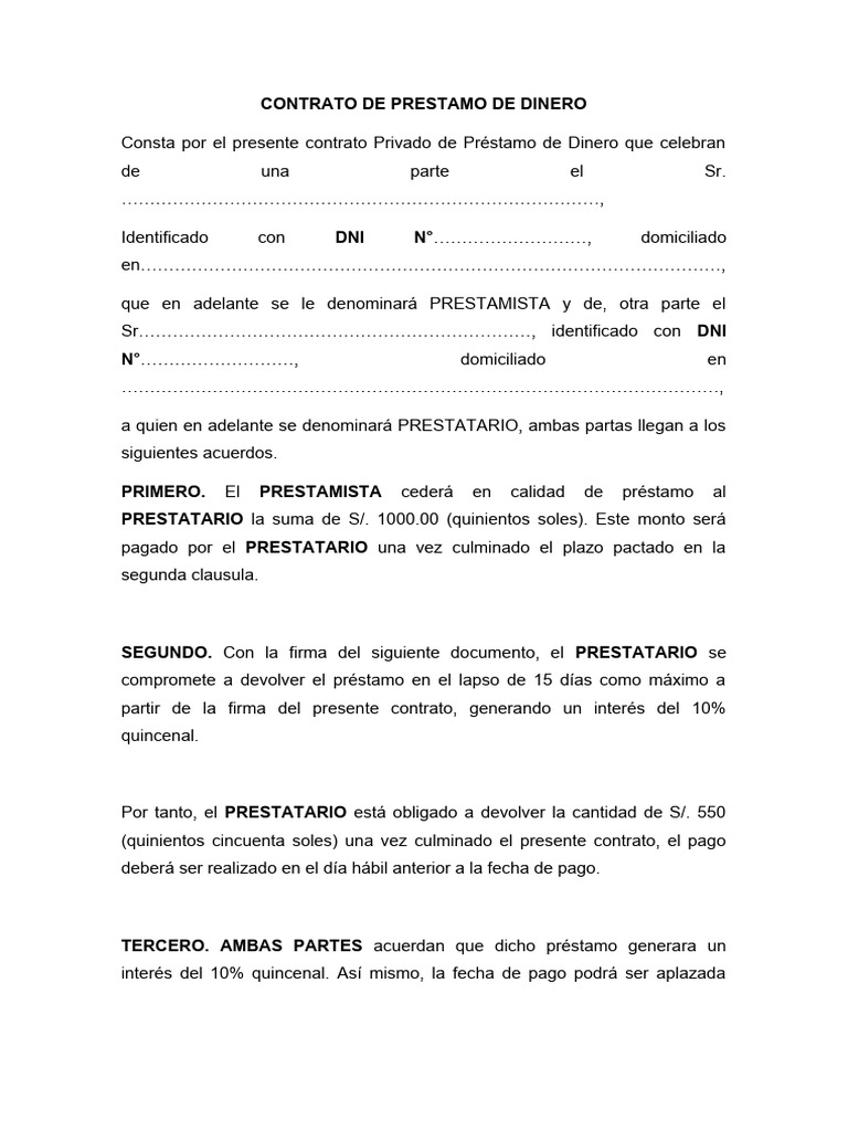 Contrato de Préstamo entre Particulares | PDF | Finanzas y dinero