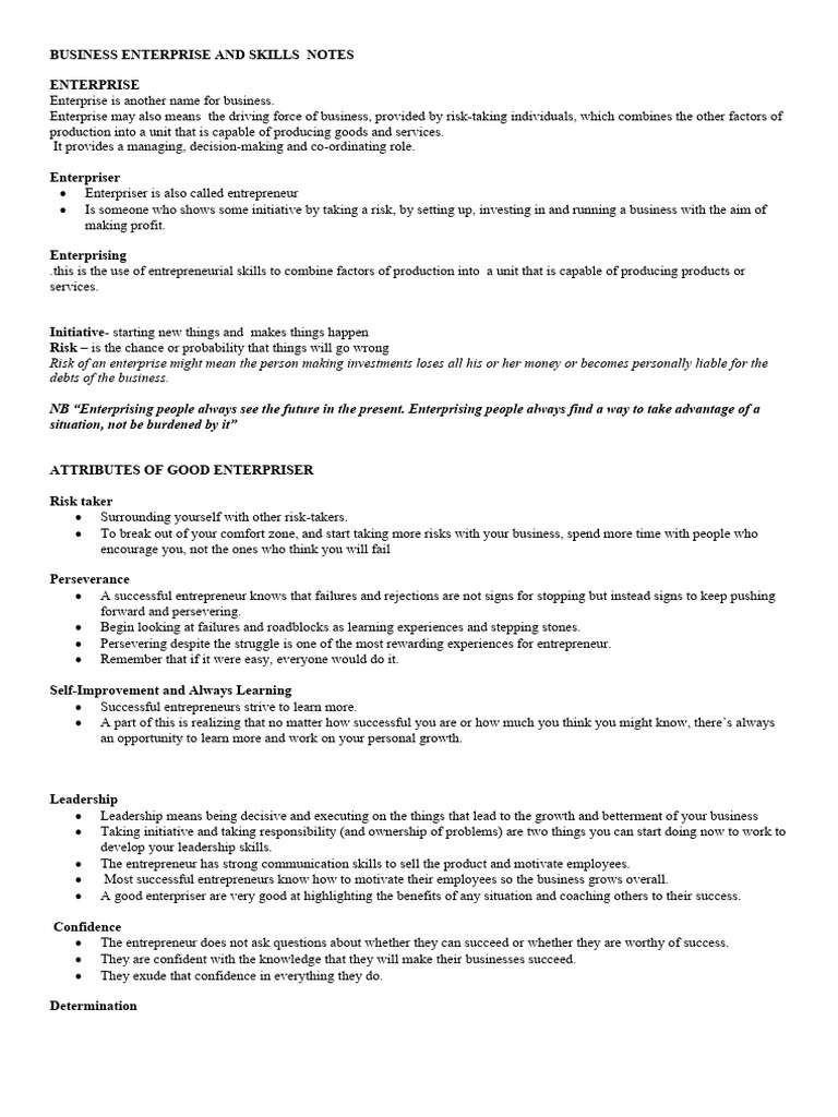 business_enterprise_and_skills_notes_updated | PDF | Financial Risk ...