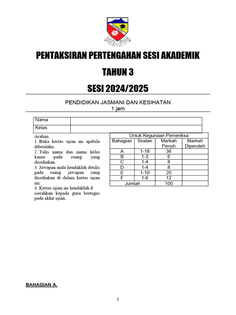 Pentaksiran PJPK Tahun 3 | PDF