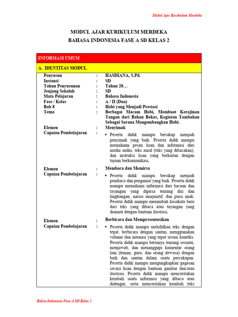 Modul Ajar Kelas 2 Kurikulum Merdeka | PDF