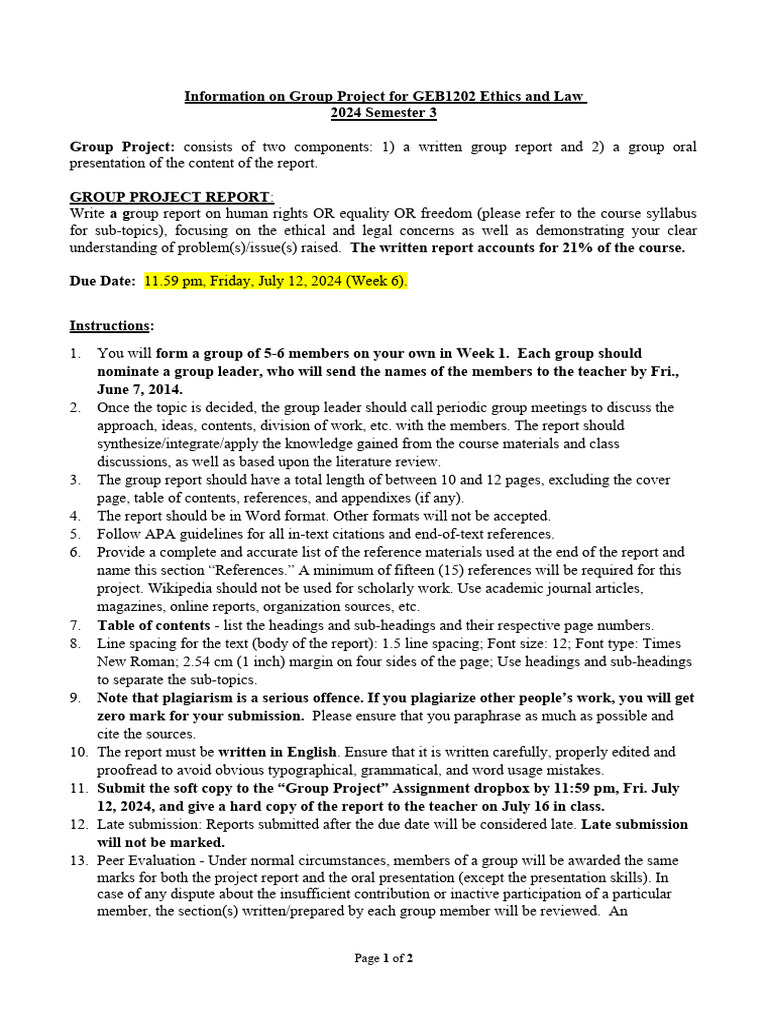 GEB1202 - Info On Group Project - Jun0324 | PDF | Plagiarism ...