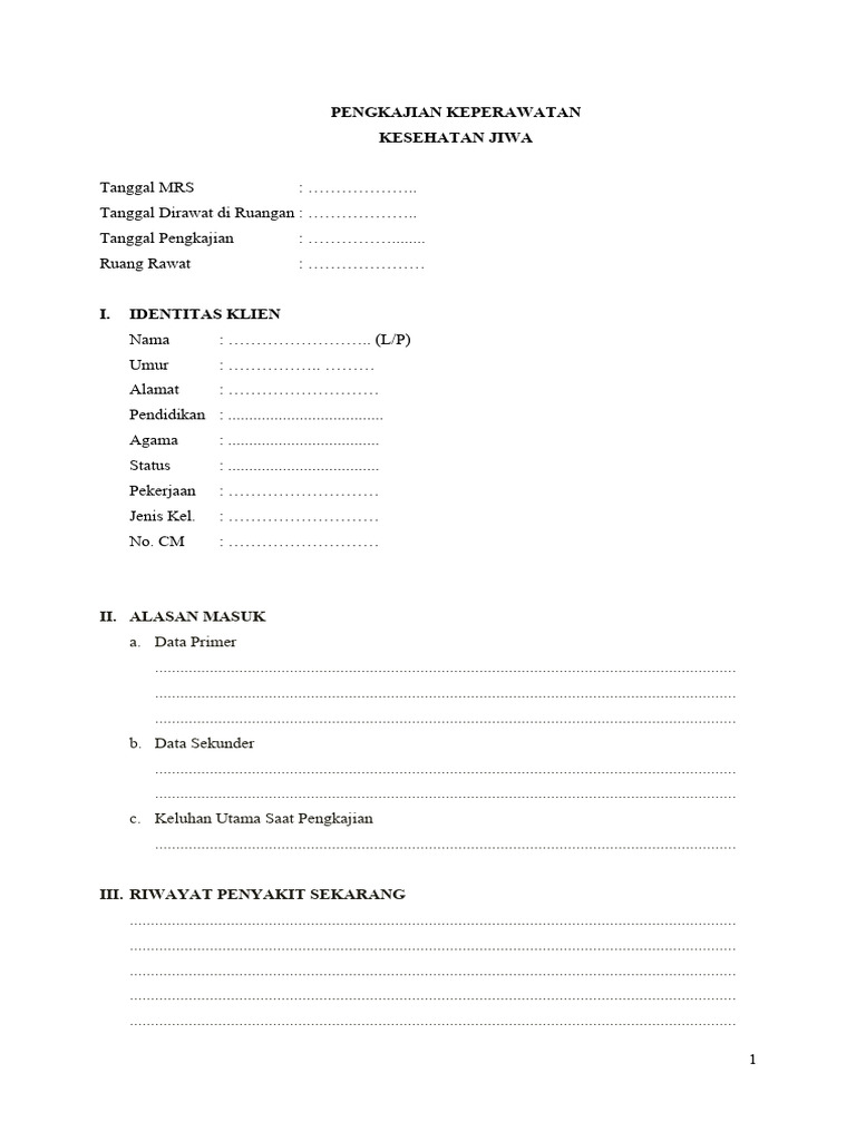 Pengkajian Keperawatan Kesehatan Jiwa | PDF | Game & Aktivitas