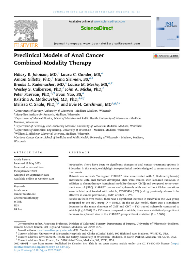 Preclinical Models of Anal Cancer Combined Modalit | PDF | Nicotinamide ...