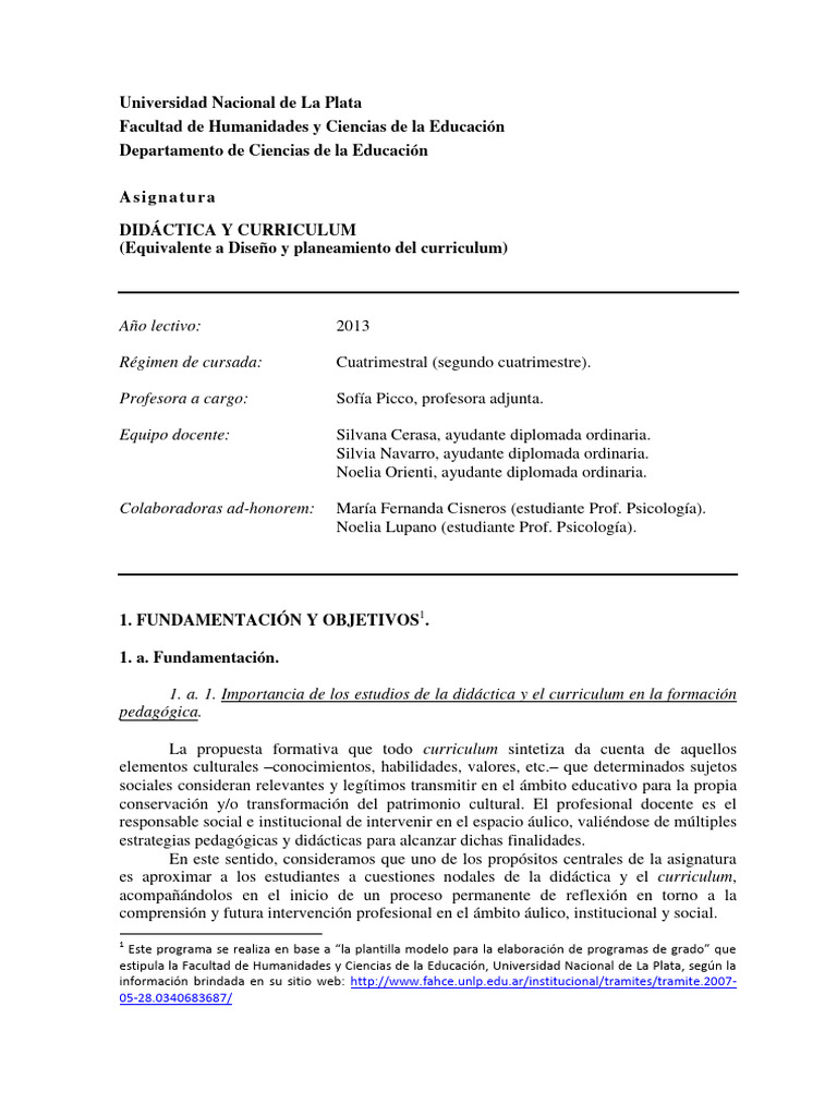 Didáctica y Curriculum en Formación Docente | PDF | Plan de estudios ...