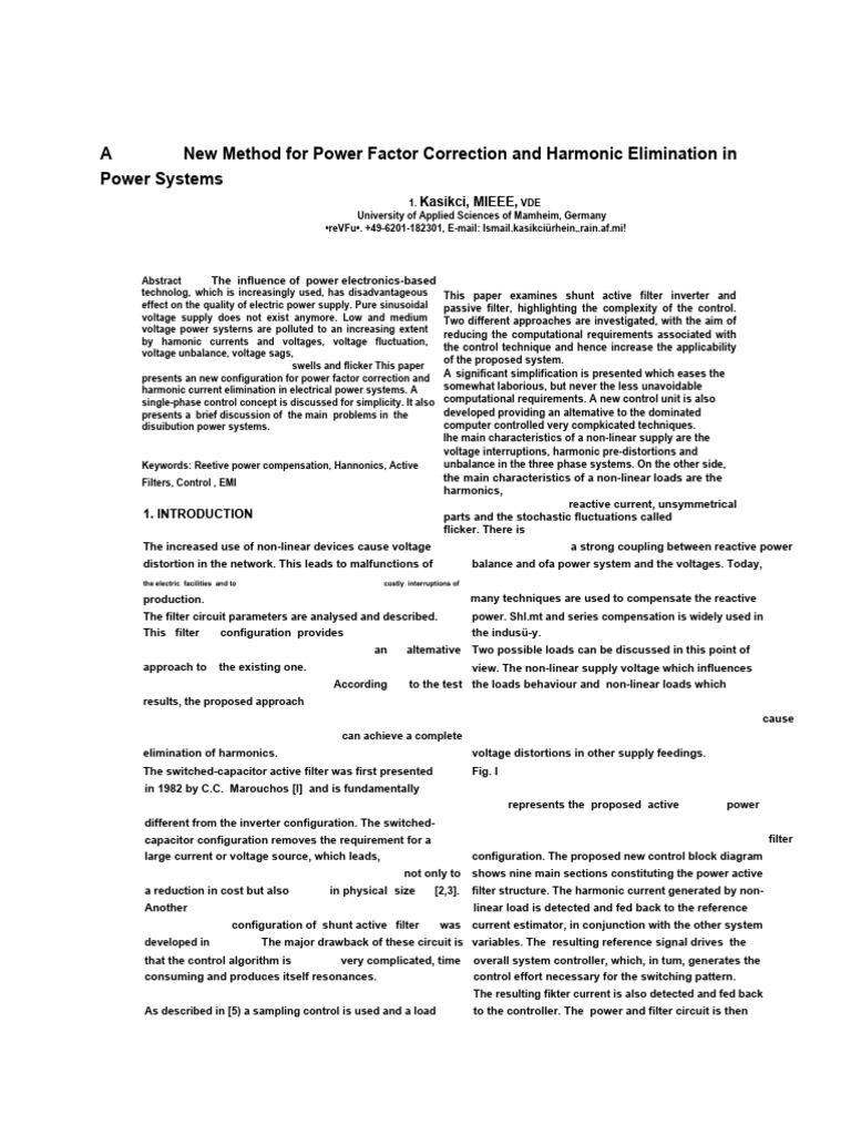 A New Method For Power Factor Correction and Harmonic Elimination in ...
