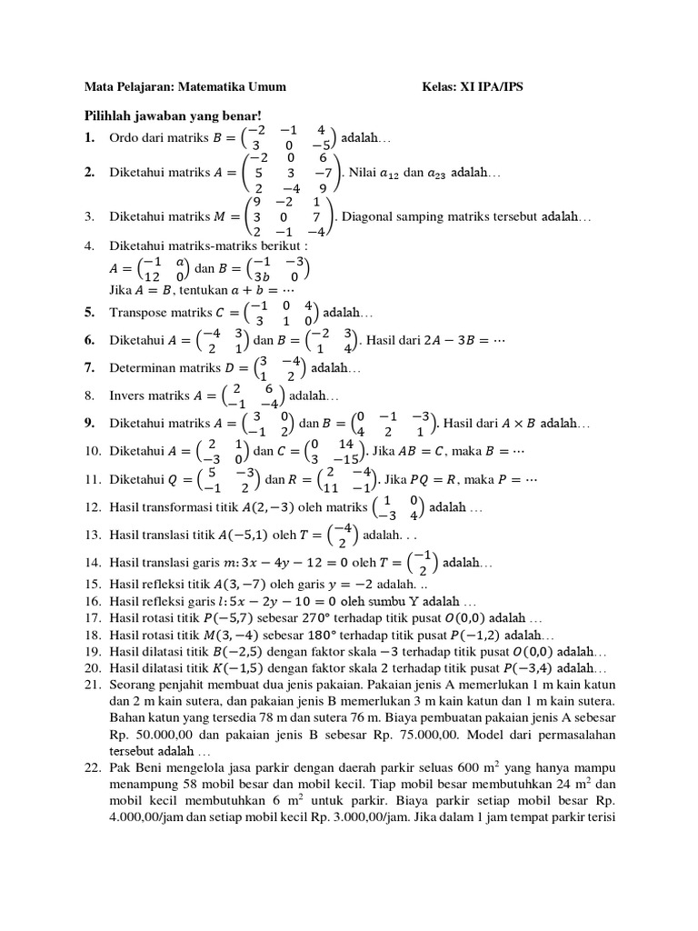 Latihan Soal PAS | PDF