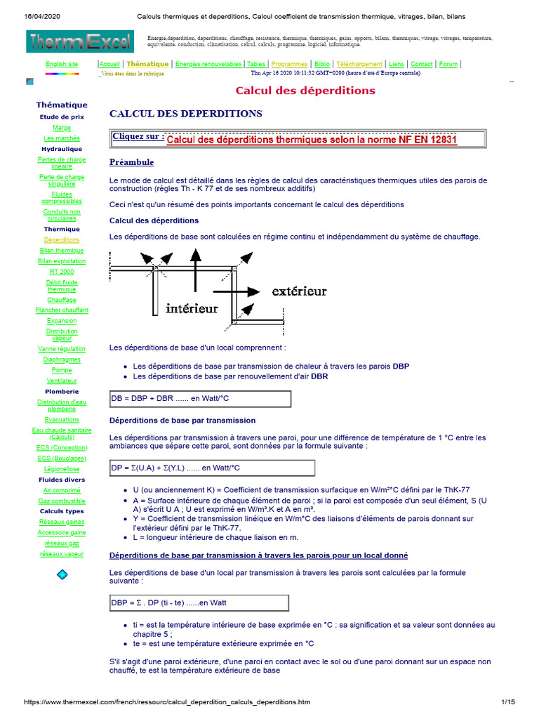 Calcul des déperditions thermiques PDF Isolation thermique du — free download