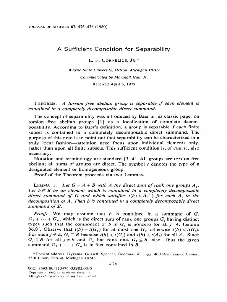 A sufficient condition for separability pdf group mathematics