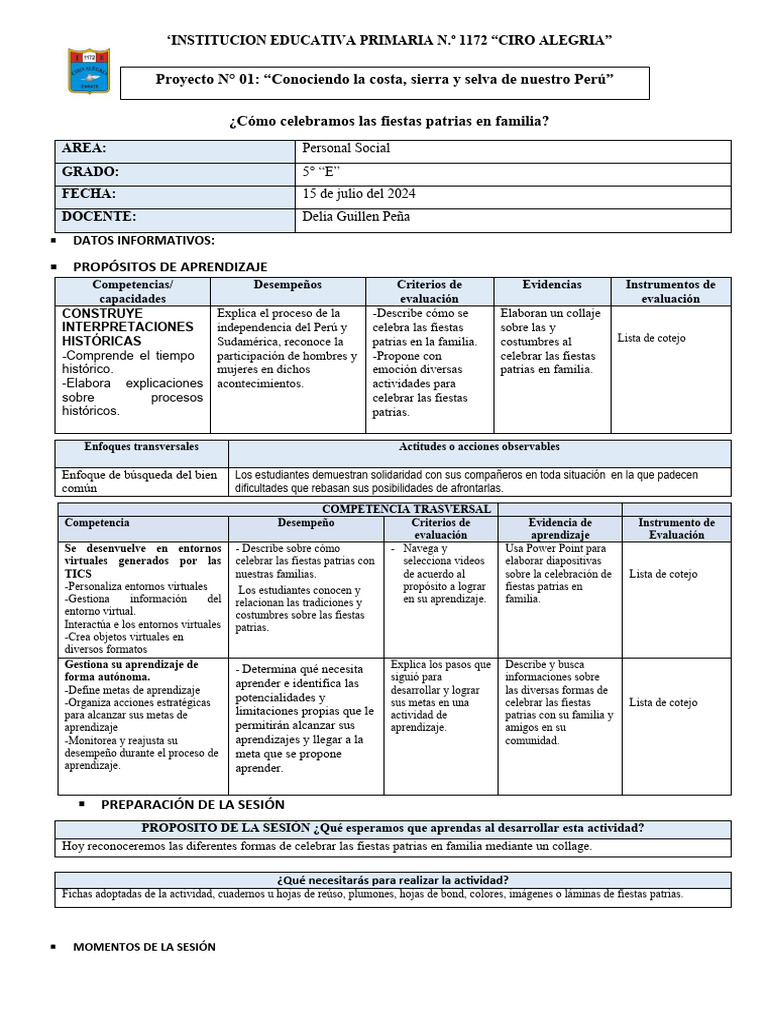 P S 9 Fiestas Patrias Pdf Evaluación Perú