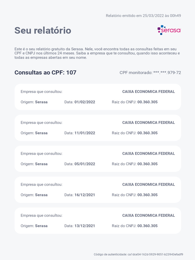 Relatório de Consultas Serasa 25 03 2022 00 49 37 | PDF | Brasil ...
