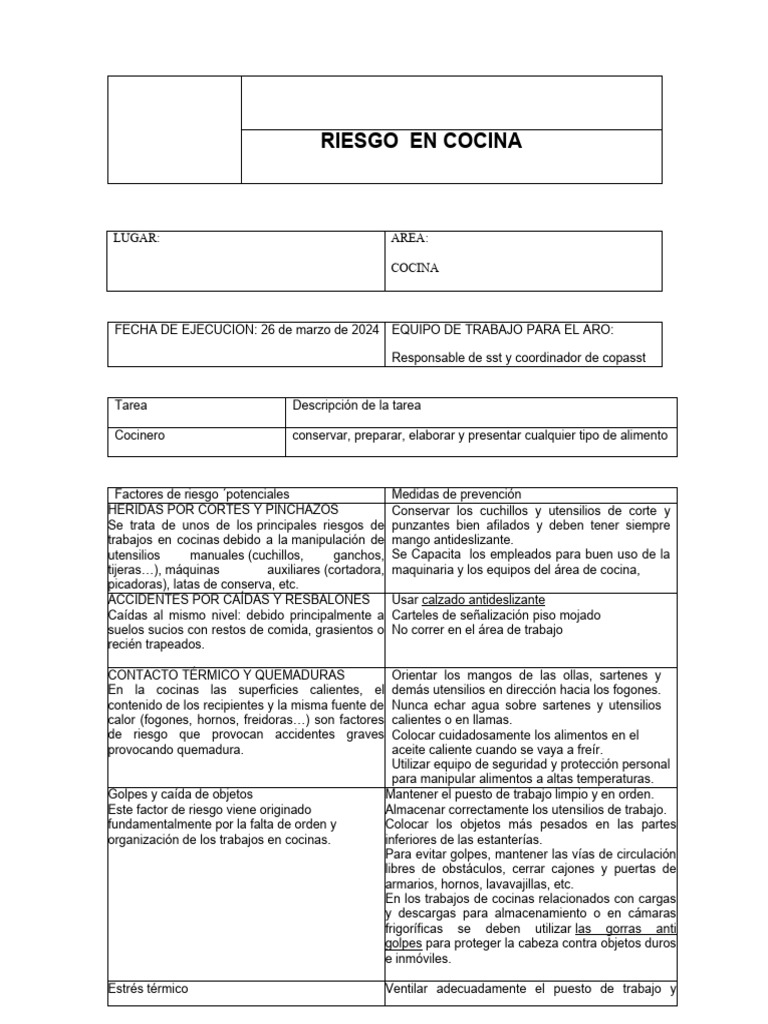 17 Riesgo en Cocina | PDF | Estufa de cocina | Alimentos