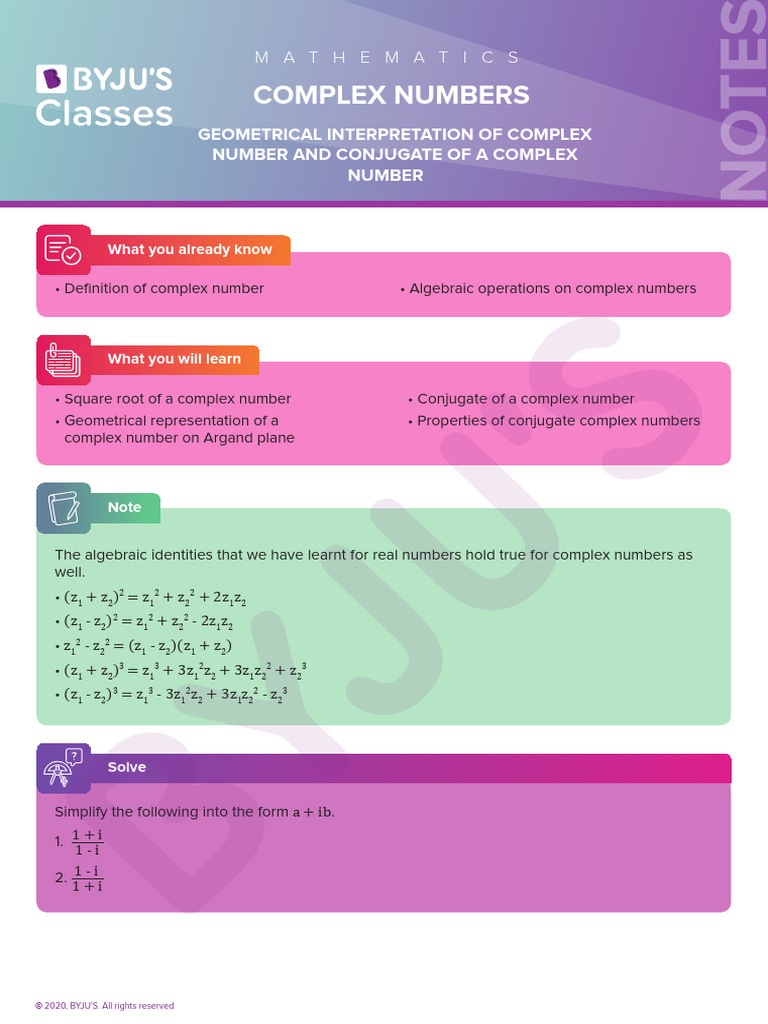 Complex number notes pdf complex number numbers