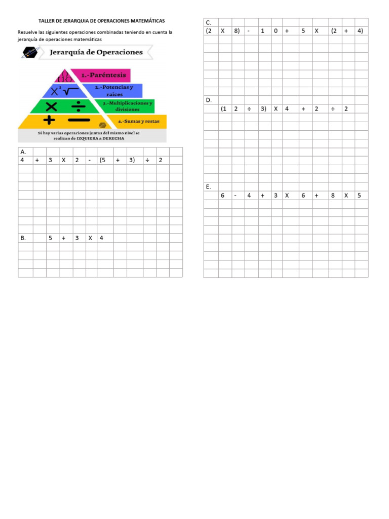 Taller de Jerarquía de Operaciones Matemáticas | PDF