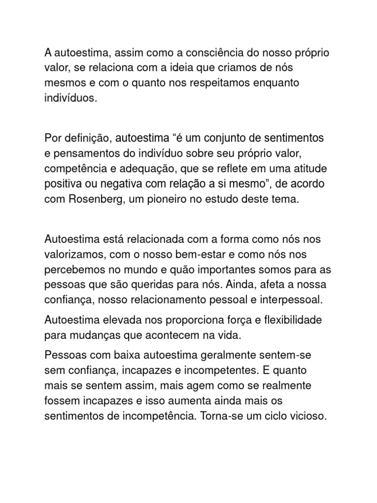 Importância da Autoestima e Como Melhorá-la | PDF | Autoestima | Pensamento