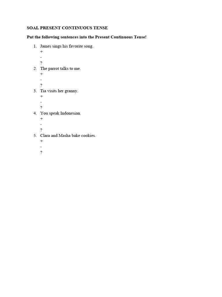 Soal Present Continuous Tense | PDF | Language Arts & Discipline ...
