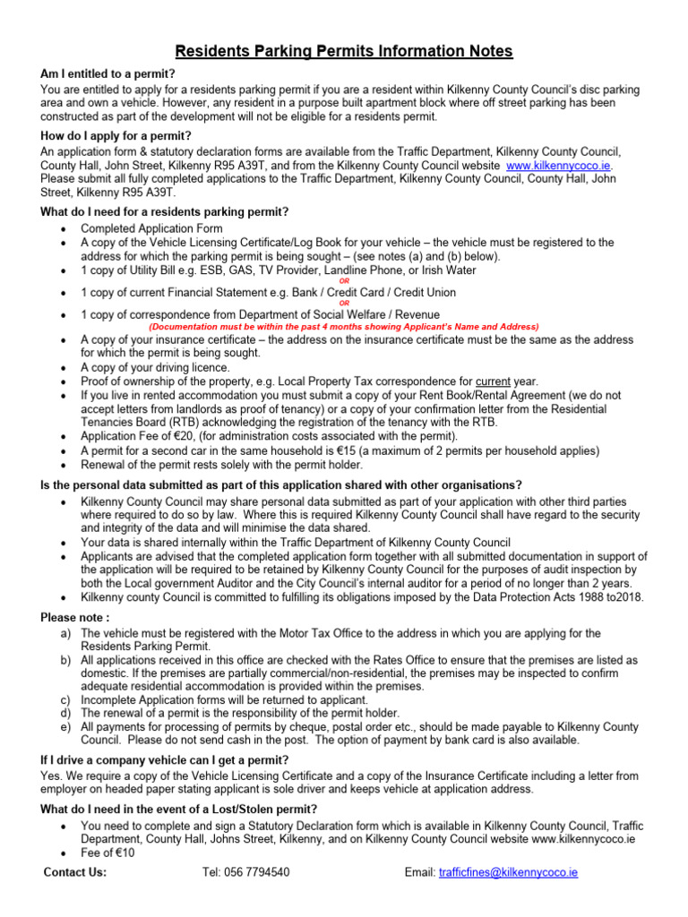 Residents Permits Information Notes Sept 2019 | PDF | Parking | Payments