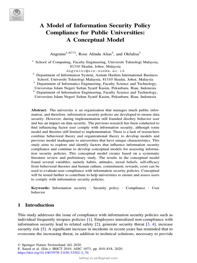 Model of Information Security Policy Compliance For Public Universities ...